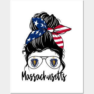 Massachusetts girl Messy bun , American Girl , Massachusetts Flag Posters and Art